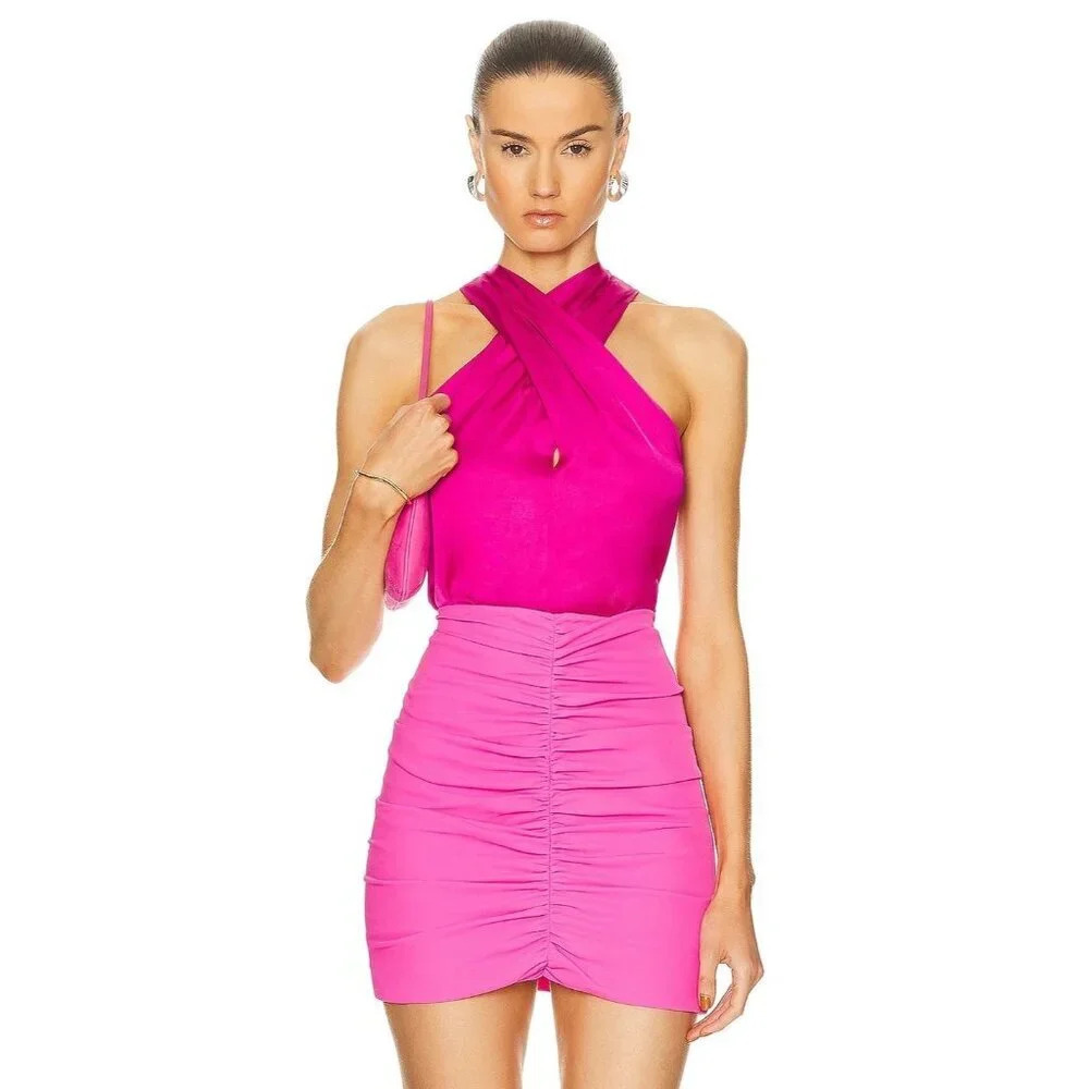 A.L.C. Miranda Top in Disco Pink 4 New Womens Satin Sleeveless Blouse